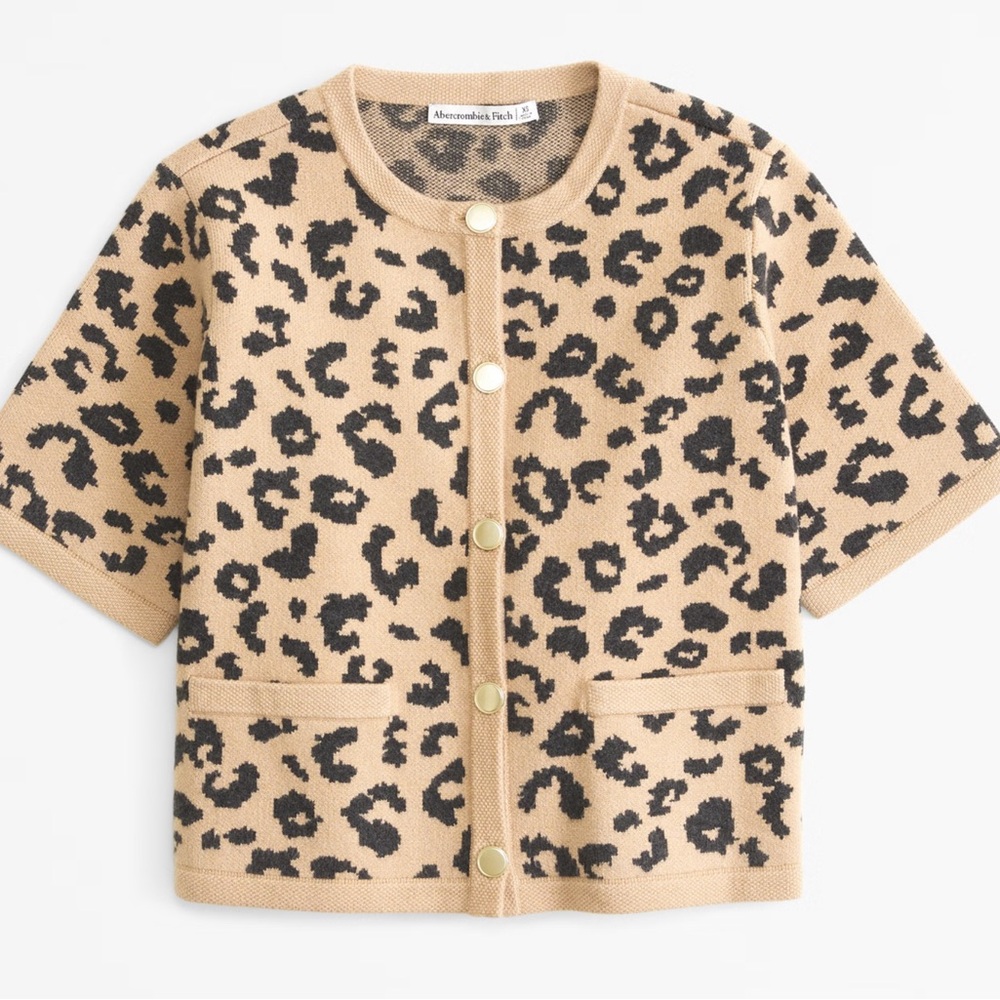 NWT Abercrombie Leopard LuxeLoft Short-Sleeve Cardigan